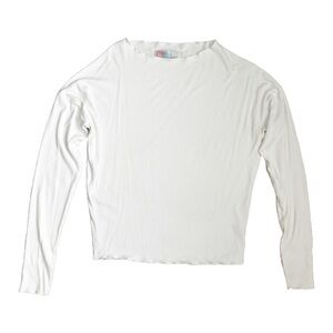 FP Beach Ribbed Lettuce Edge Sweater in White, Size Medium